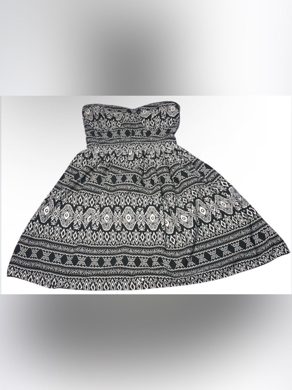 dELiA*s Small Strapless Tunic Aztec Black White Mini Dress Geometric Print 2010s